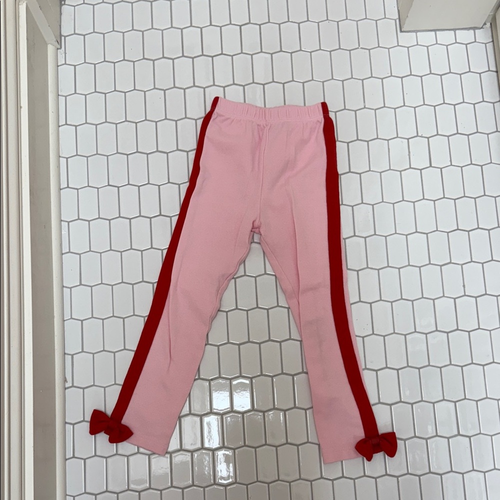 Little English Pink Leggings with Red Stripes and Bows